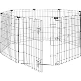 Amazonベーシック ペットサークル ペットフェンス 犬用 折りたたみ可能 金属製 ゲート付き パネル8枚 八角形 正方形 長方形 152.4 x 152.4 x 76 cm ブラック