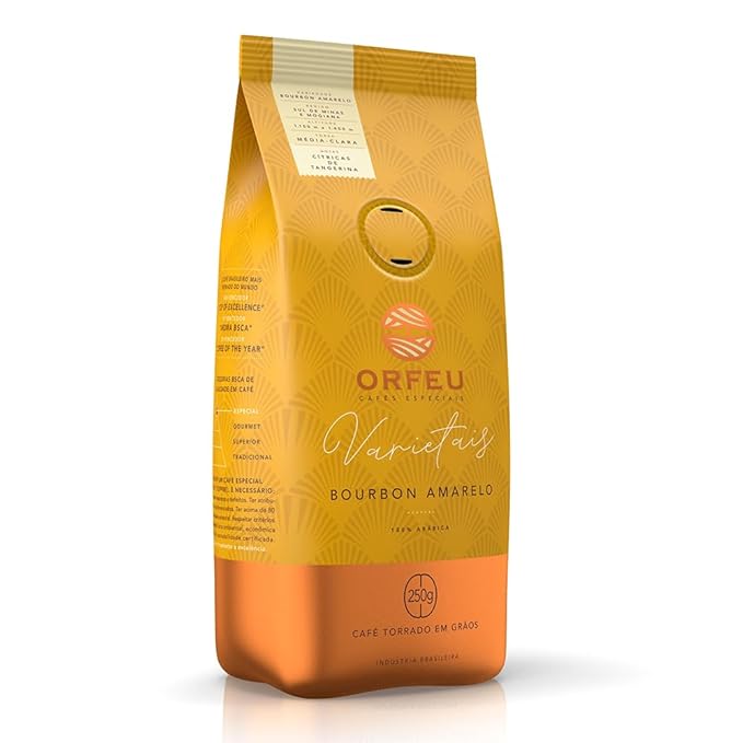 Orfeu Café Bourbon Amarelo em Grãos, 100% Arabica, Torra Média Clara 250g
