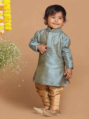 Image of VASTRAMAY Baby Boys Silk Blend Printed Infant Azure and Kurta Pyjama Set