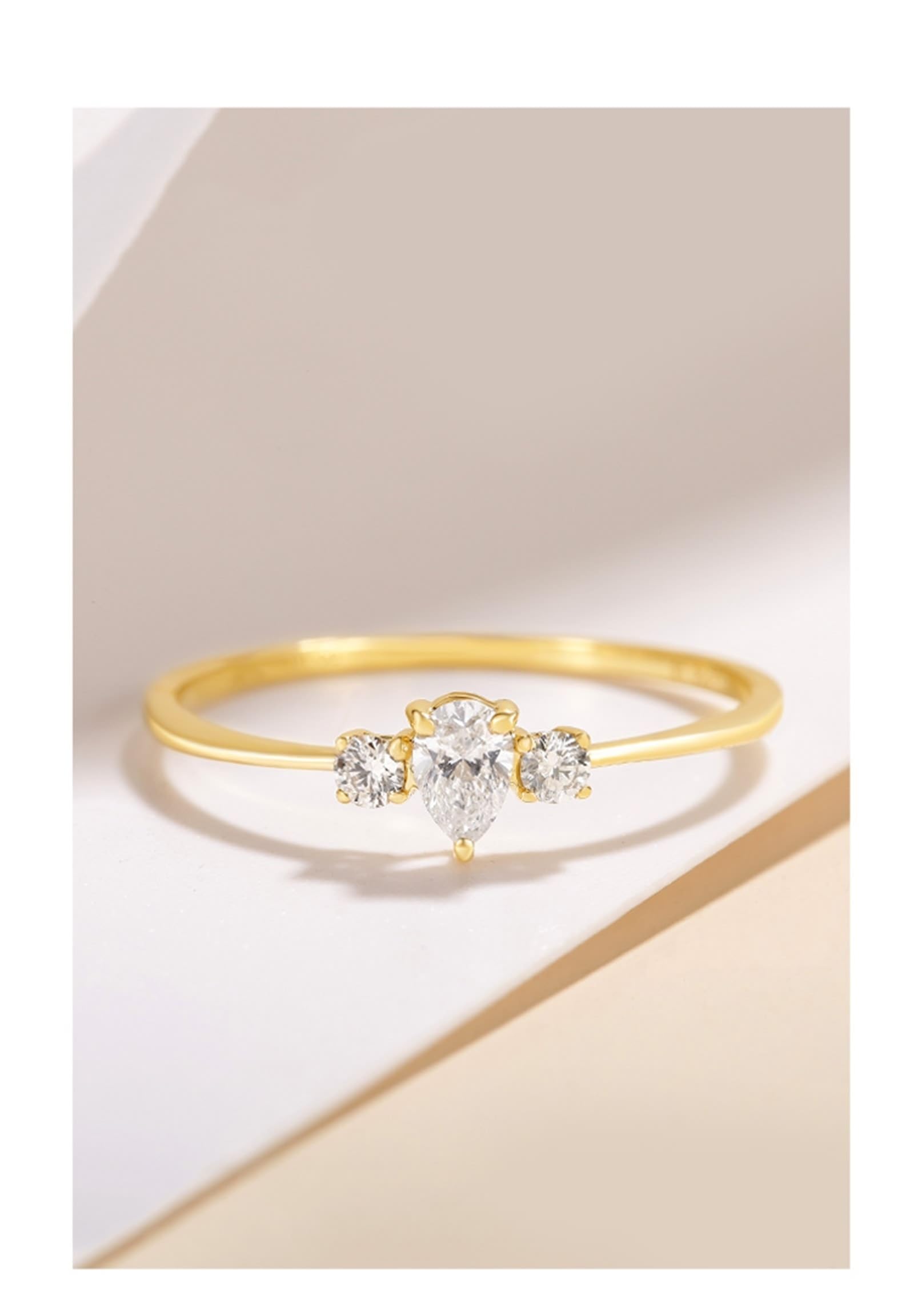 Wycian Anillo Promesa Mujer Anillos Mujer San Valentin Oro Amarillo Elegante Y Fino con Esmeralda en Forma de Lágrima Y Diamante Talla 15 Sólido No Chapado Popular para Esposa Boda Joyas