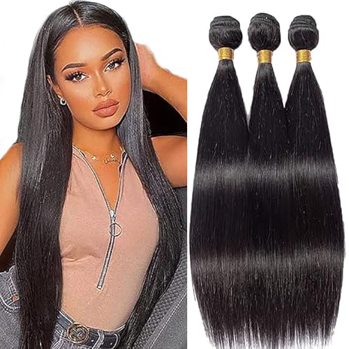 AiPliantfis Straight Bundles Human Hair Capelli Veri Tessitura Extension Human Hair Capelli Umani Natural Black Double Weft Unprocessed Virgin Hair for Women 3 Bündel 28 30 32 Pollici