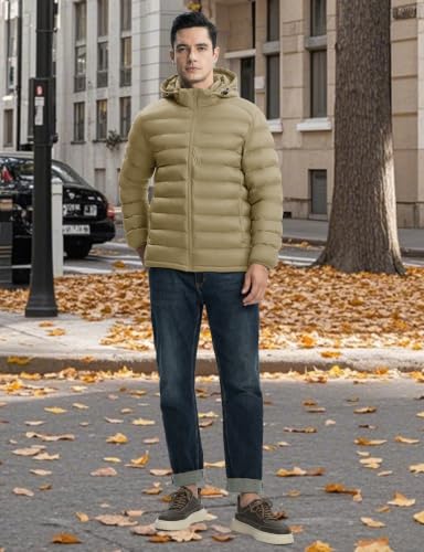 Image of TBMPOY Men's Lightweight Puffer Jackets Detachable Hood Water-Resistant Casual Winter Coat Hooded Insulated for Travel Ski