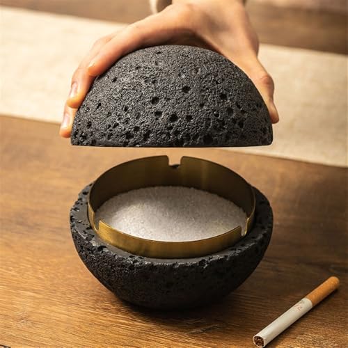 Cigarette cendrier de bureau noir avec couvercle en inox