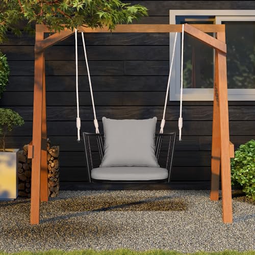 Image of Tangkula Outdoor Hanging Porch Swing with Cushions, Single Person, Grey
