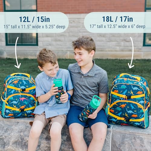 Image of Wildkin Kids Backpack for Boys & Girls, ECO rPET Recycled Lightweight 17 inch Large Bookbag with Padded Straps - Ideal for Middle School, Travel & Daycare, Ages 7-14 - Jurassic Dinosaurs