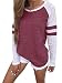 Famulily Women's Long Sleeve Baseball Tee Shirt Crew Neck Colorblock Striped Tops(Wine,XX-Large)