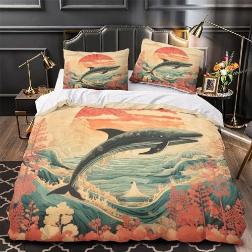 Housse de couette 3D imprimé microfibre douce parure lit king baleine peinture chinoise