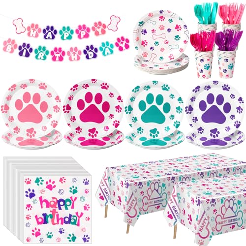 Décoration de fête pour chien avec nappes et vaisselle jetable pour un goûter d'anniversaire