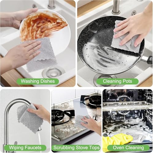 Image of CURATED CART Non Scratch Wire Dish Cloth (Pack of 10) - Steel Scrubber for Utensils Cleaning, Multipurpose Wet and Dry Cleaning, Stainless-Steel Dish Wash Scrubber for Washing Dishes, Counters, Sinks