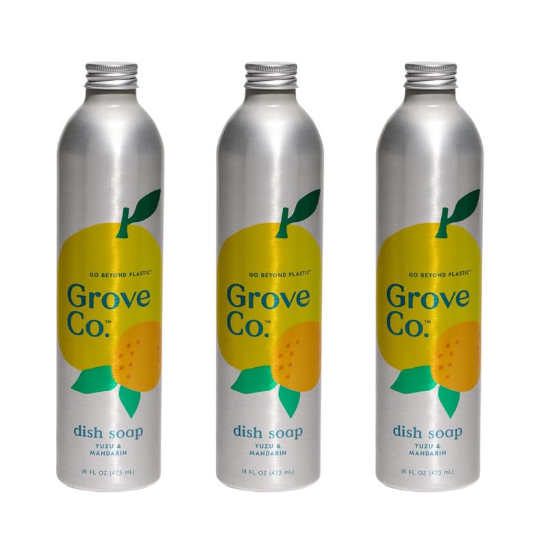 Image of Grove Co. Hydrating Dish Soap Refill (3-Pack) - High Performance Gel Dish Soap in Yuzu & Mandarin - 98% Plant-Based, USDA Certified Biobased, Infinitely Recyclable Aluminum - 48oz Total