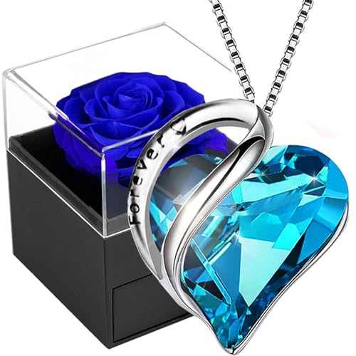 Willuck Rose Eternelle Bleu,Roses Conservée,Préservée Fleur,Femme boîte de Roses,Fleur Conservée,Rose Stabilisée,Cadeau pour Elle la Noël,La Saint-Valentin,Fête des mères,Anniversaire