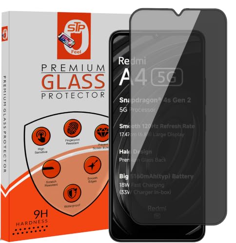 Image of STP FEEL Premium Grade Privacy Tempered Glass Screen Protector Guard Compatible For Redmi A4 5G (6.88 Inch, Pack of 1) Full Edge to Edge Coverage Anti-Spy /Anti-Peeping 9H Hardness