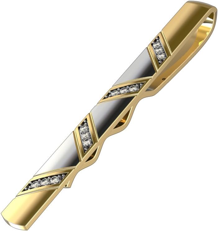 10k Dual Tone Yellow Gold Diamond Studded Tie Pin Clip Solid Gold With 0.12 Carat Diamonds (tccw)