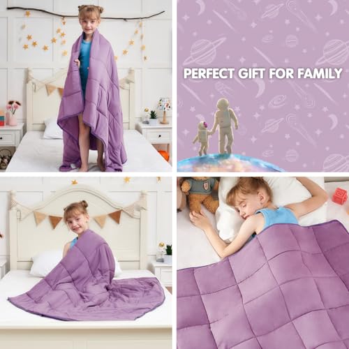 Purple Weighted Blanket Kids 10lbs, 40"x60", Twin Size Cooling Heavy Throw Blanket for 80-120lbs, Microfiber Soft Thick Big Blankets Weighted Comforter Breathable Gift for Sleeping