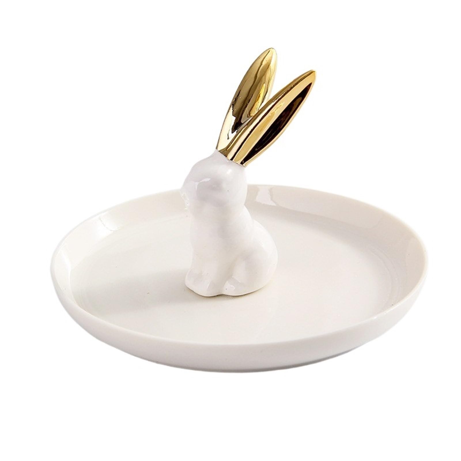 QXBFNDC Ceramic Jewelry Dish Ceramic Jewelry Storage Tray Box Dressing Table Golden Animal(Rabbit 02)