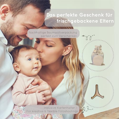 Baby Meilensteinkarten aus Holz – 12 runde, beidseitig bedruckte Karten (insgesamt 24 Motive) – Qualität & Design aus Deutschland – Monatskarten 1–12 + besondere Momente – Geschenk zur Geburt (Safari)