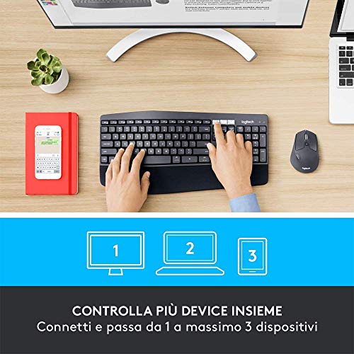 Logitech MK850 Kit Tastiera e Mouse Wireless Multidispositivo, Wireless e Bluetooth 2.4 GHz, 12 ‎Tasti Programmabili, Durata Batteria di 3 Anni, PC/Mac, Layout Italiano QWERTY, Nero