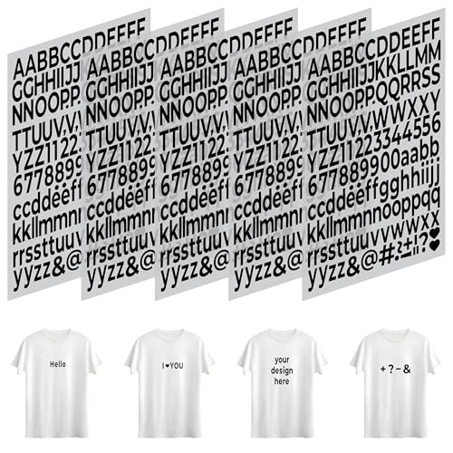 HiTransfer Iron on Letters for Clothing Iron on Numbers and Iron on Letters for Fabric with 1-Inch A-Z and 0-9 Alphabet Stickers for T-Shirts (5 Sheets Black)