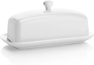 Sweese Butter Dish with Lid, 307.101 Porcelain Butter Keeper, 7.8 Inch Butter Holder with Handle Cover, Butter Container Perfect for East West Coast Butter, White