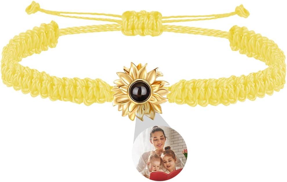 Bracciale Personalizzato Con Foto A Proiezione: Corda Intrecciata Regolabile Con Cristallo Che Proietta L'immagine Che Ami. Regalo Originale Per Donna, Compleanno, Festa Della Mamma. - 3