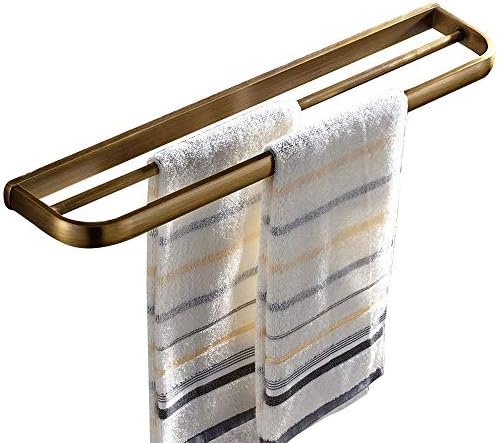 Leyden Brass Double Towel Bar, Bathroom Antique Brass Retro 24 inch Towel Rail Holder, Wall Mounted Bath Towel Rack Bathroom Accessory