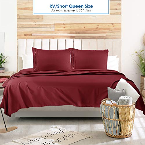 Nestl Burgundy Red Short Queen Sheets for RV, Hotel Luxury RV Queen Sheets Set, 6 Piece Fitted Bed Sheet Set and Pillowcases, Super Soft, Wrinkle-Free, and Breathable Camper Bedding