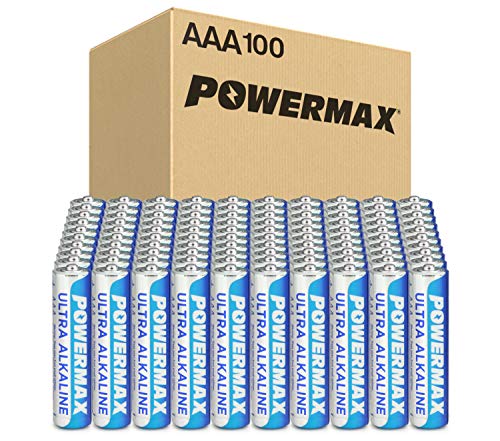 Powermax 100-Count AAA Batteries, Ultra Long Lasting Alkaline Battery, 10-Year Shelf Life, Recloseable Packaging