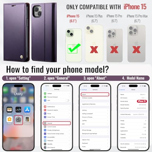 PlusnapX Wallet Case for iPhone 15 Compatible with Magsafe, 2-in-1 PU Leather Flip RFID Blocking Card Holder Stand Shockproof Magnetic Detachable Cover for iPhone 15 Case 6.1", Fashion Purple by PlusnapX - Used condition - Image 7