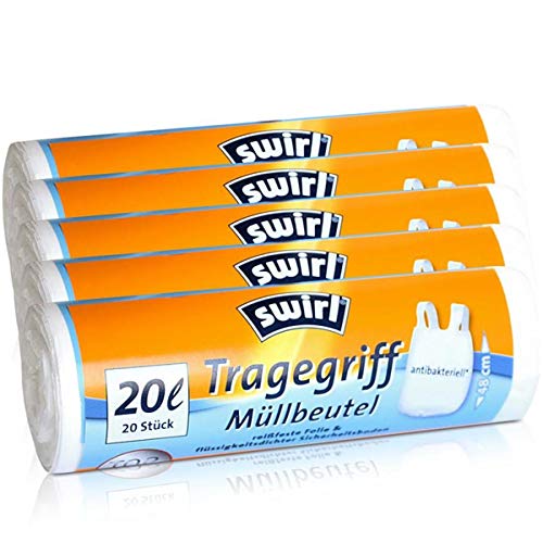 Preisvergleich Produktbild 5x Swirl Tragegriff Müllbeutel 20L (20 stk. / Rolle)