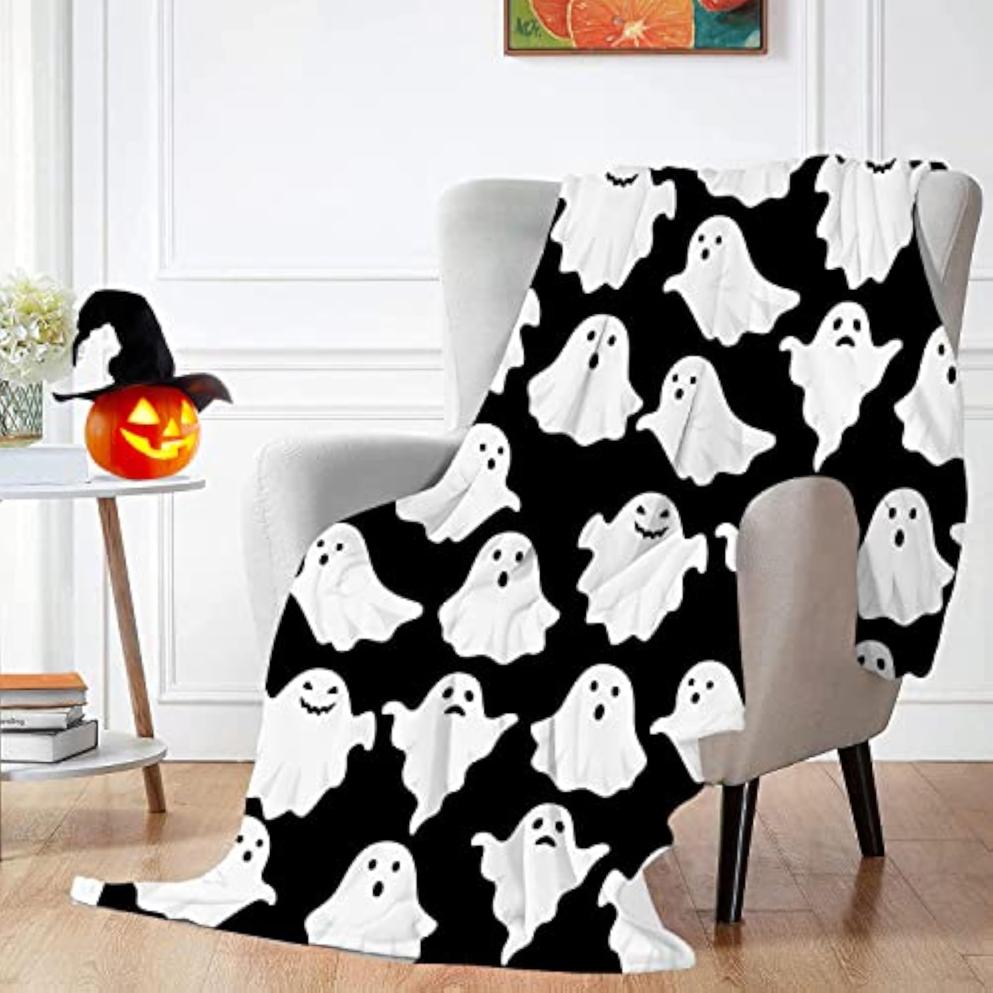 Halloween Throw Blanket with Funny Ghost Design