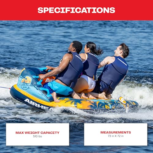 Image of Airhead Mable Towable Tube for Boating, 1-4 Rider Inflatable Boat Tube for Water Tubing, Heavy Duty Full Nylon Cover, EVA Foam Pads, Dual Tow Point, Patented Speed Safety Valve