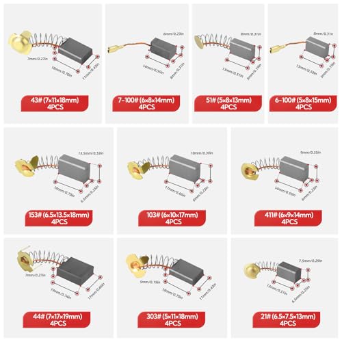 GAGIRA 40PCS Carbon Brushes for Electric Motor, 10 Different Sizes Motor Brush Replacement Repair Tool Assortment Set by GAGIRA - Used condition - Image 5