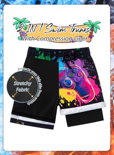 Lovekider 5-16 Years Boys Swim Trunks with Compression Liner Waterproof Quick Dry Swimwear Bathing Suits3