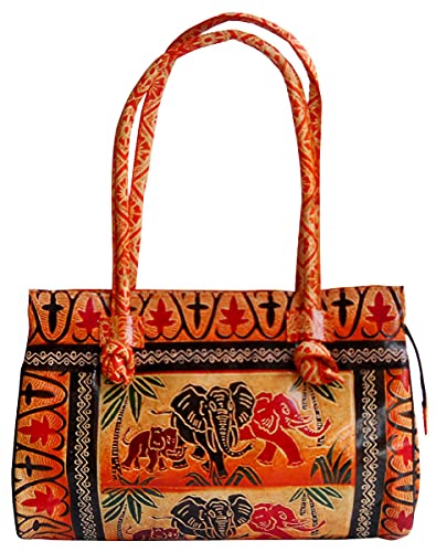 Jungle Elephants Design Ethnic Hand Embossed Shantiniketan Leather Indian Shoulder Bag