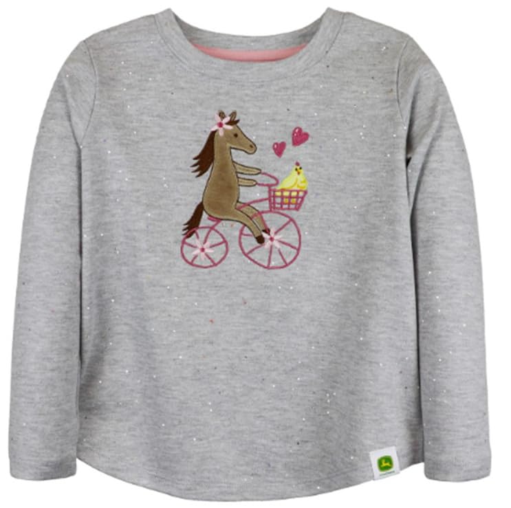 John Deere Gray Glitter Sparkle Horse Riding Bike aith Chicken Heart Love Long Sleeve Sizes 2T 3T 4T