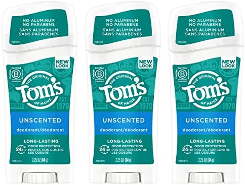 Tom's of Maine Long-Lasting Aluminum-Free Natural Deodorant for Women, Unscented, 2.25 oz. 3-Pack (Packaging May Vary)