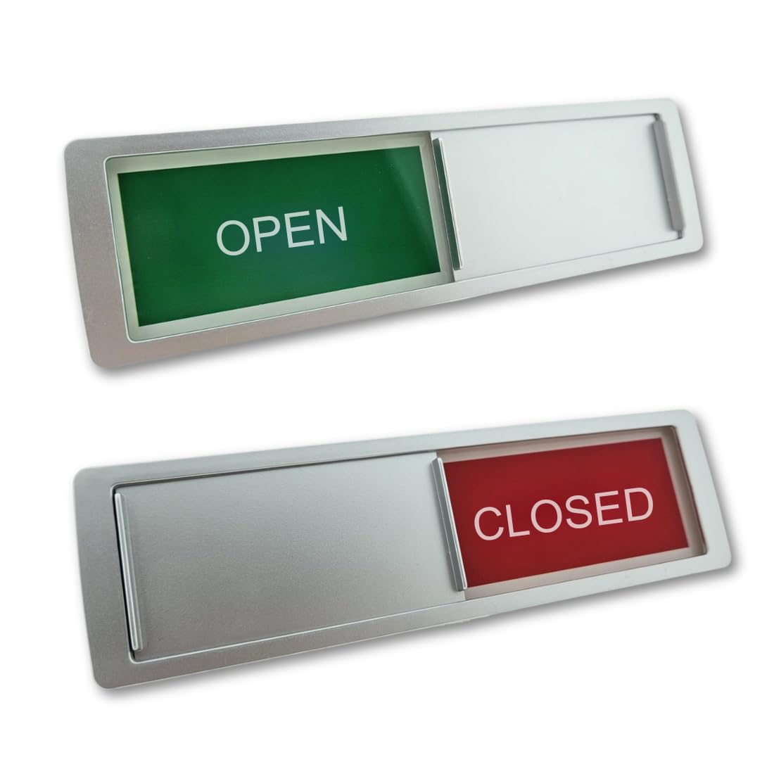 Sliding board with "open-closed" in a silver-colored plastic sliding profile approx. 178x50mm