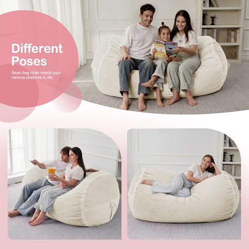 Image of 5FT Bean Bag Chair 5'Giant Bean Bag Chairs with Adults, Large Beanbag Chair | Bean bag Lounger with Machine Washable Cover Dutch Velvet Fabric, Comfy Chairs for Living Room Bedroom Dorm, Beige