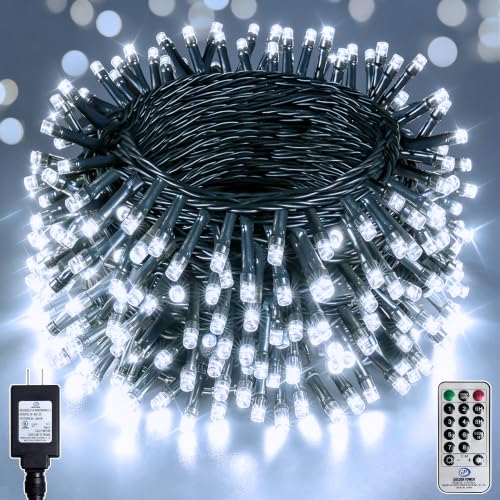 Image of 132FT 400 LED White Fairy Lights, Dark Green Wire 8 Modes Timer, IP44 Waterproof Outdoor Indoor String Lights for Patio Garden Backyard Bedroom Classroom Weeding Christmas Decor