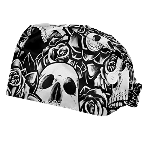 WEETIME Patrón de Calaveras Sombreros de Trabajo Cubierta de la Cabeza Gorra Unisex para Hombres y Mujeres 2 PCS