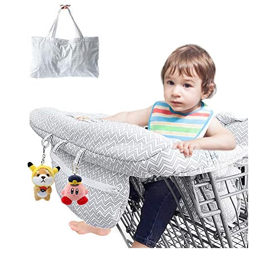 Shopping Cart Covers for Baby Boy Girl, Jhua 2 in 1 High Chair Cover and Baby Shopping Cart Cover, Universal Size Portable Cotton Baby Seat Cover with Bag for Kids and Toddlers (Gray)