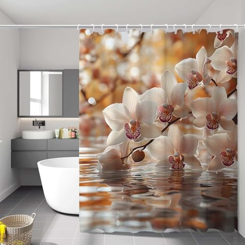 Rideau de douche 90x180 cm lac et fleur en polyester imperméable