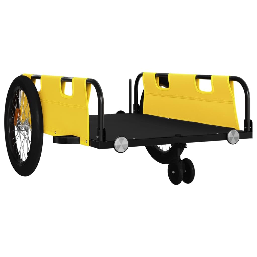 Remolque de bicicleta amarillo de tela Oxford y hierro con recubrimiento en polvo con reflector bandera de seguridad, 122 x 53 x, plegable, plegable para transportar equipaje, perros, niños
