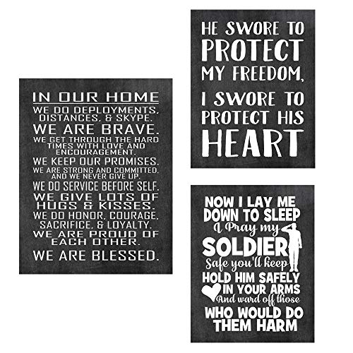 Simply Remarkable Military Family Set of 3 Wall Poster Prints - in Our Home - House Rules - Army, Navy, Marines, Air Force - Patriotic - 4th of July - Frame NOT Included (8" x 10", 3 Pack)
