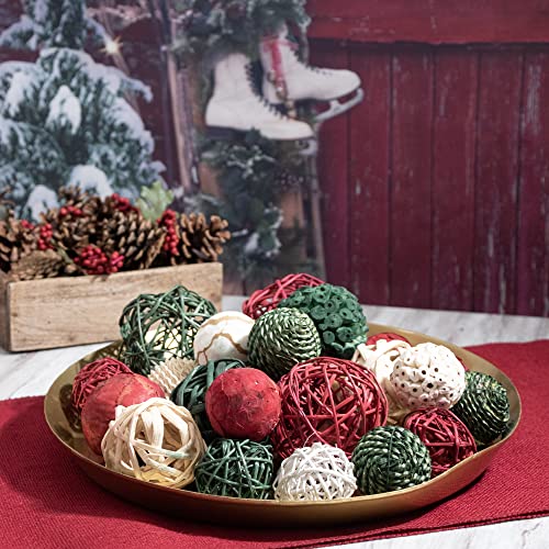 Image of ANDALUCA Holiday Red, White & Green Decorative Vase & Bowl Filler Bag with Orbs, Balls (Green)