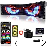 車用デビルアイライト led マトリックスDIYテキストパターンダイナミッLEDスマートカラフルアイランプソフトスクリーン、高輝度、高ピクセル、アプリとリモコン付き大型プログラム可能フレキシブル悪魔の目 led 車の窓、広告、音楽祭に最適 (1, 16×32ピクセル [幅7cm×長さ17.3cm])
