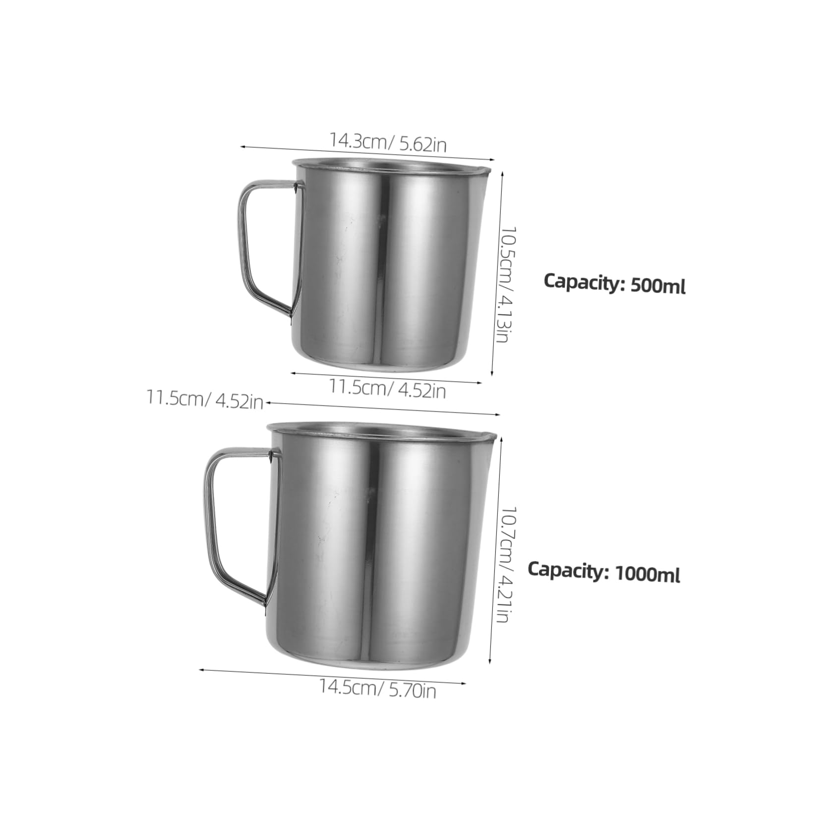 Misurino in Acciaio Inox 2 Pezzi 500ml e 1000ml Argento