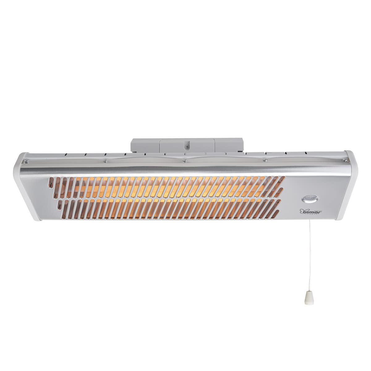 Bimar HR312 Stufa Elettrica da Esterno al Quarzo da 1500W, Stufetta Radiante a Parete con 3 Potenze di Riscaldamento Istantaneo, Kit fissaggio incluso, Orientabile 0-90 Gradi, Accensione a Corda