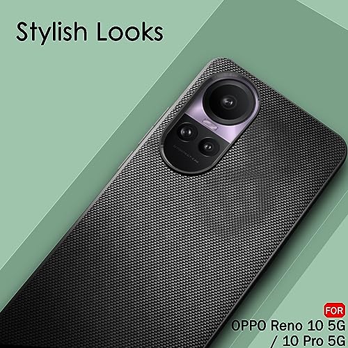 Image of TheGiftKart Back Cover Case for Oppo Reno 10 / Reno 10 Pro 5G | Slim & Lightweight | Ultra-Premium Design | Camera Protection Bump | Fabric Texture Case Cover (PC & TPU, Black)
