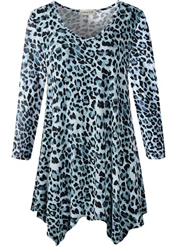 Larace Leopard Print Plus Size Tops For Women 3/4 Sleeve Animal Shirts Irregular V Neck Tunic Flowy Blouse For Leggings(A-Leopard11 2X) #TOP5